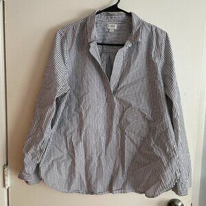 J. Crew Striped Cotton Long Sleeve V-Neck Blouse